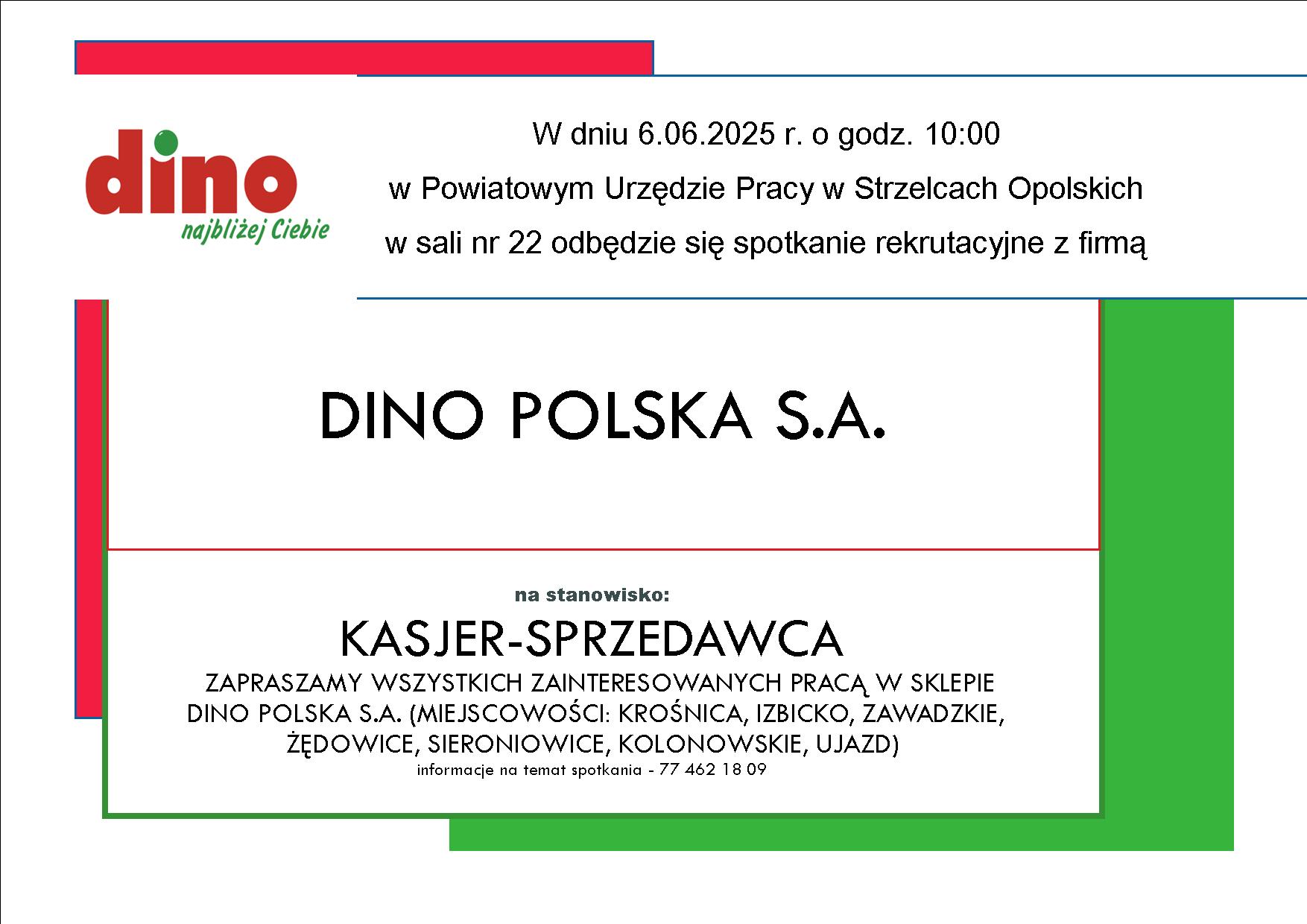 Zdjęcie artykułu SPOTKANIE REKRUTACYJNE Z FIRMĄ DINO POLSKA S.A.